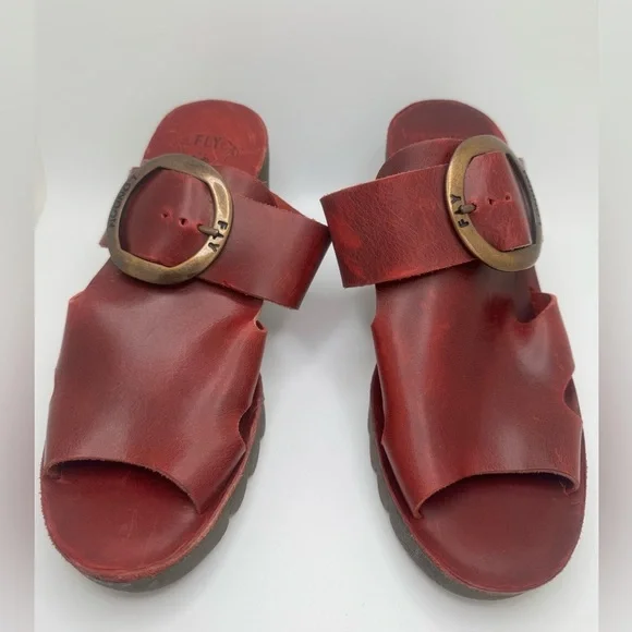 Fly London Red Leather Platform Clog Sandals – Size 36 - Picture 6 of 15